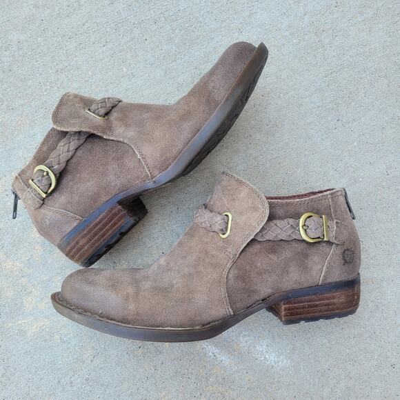 Born Sylvia Ankle Booties Brown Suede Leather Distressed Boots Womens 7.5 - Picture 1 of 9